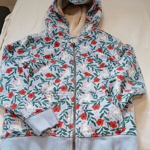 Hanna Andersson 6-7 Light Blue Floral & Deer Hooded Sweatshirt